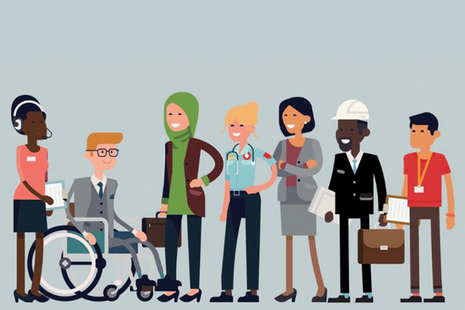 Graphic showing cartoon images of people in different professions