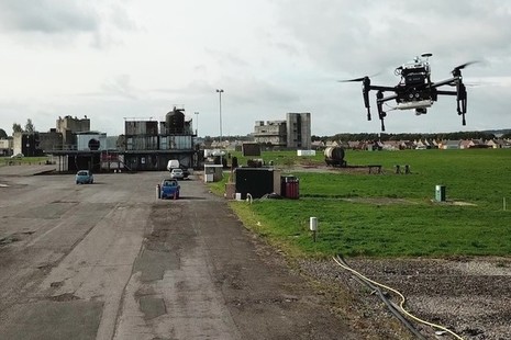 Drone flies over testing ground