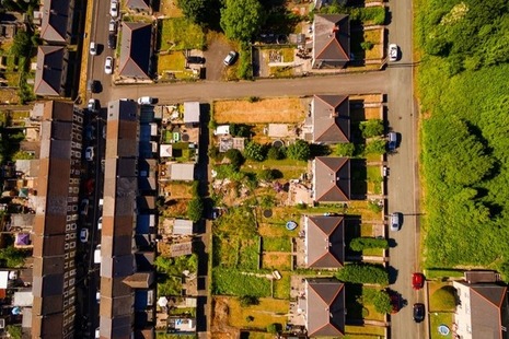 Aerial view of streets of Blaenau Gwent