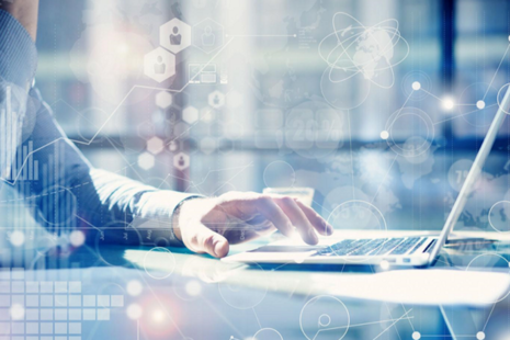 Office worker using laptop abstract image