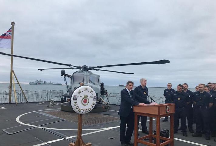 Defence Secretary Gavin Williamson pictured on HMS Montrose.