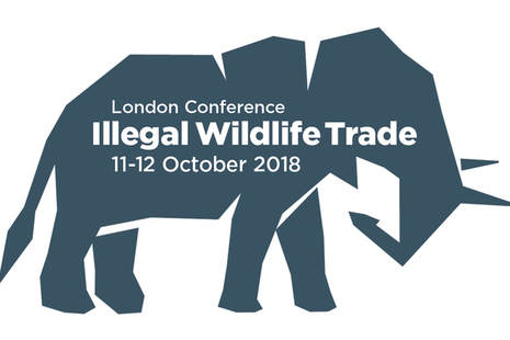 London Conference on Illegal Wildlife Trade (11 to 12 October 2018) on a grey elephant outline