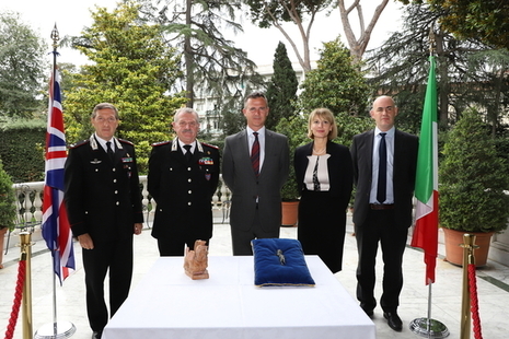 Minister for the Armed Forces Mark Lancaster at the Protection of Cultural Heritage event at the British Embassy in Rome