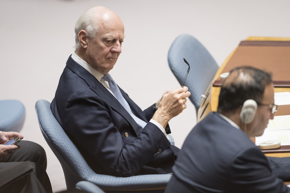 Staffan de Mistura, UN Special Envoy for Syria, at the UN Security Council. (UN Photo)