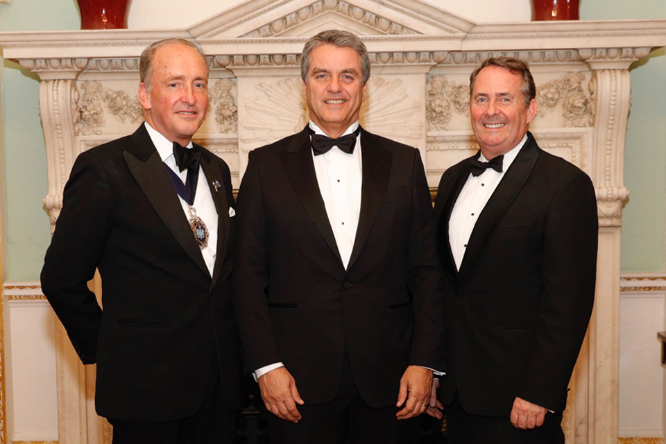 Charles Bowman, Lord Mayor of London, Roberto Azevêdo, Director general of the World Trade Organization, and Dr Liam Fox, International Trade Secretary