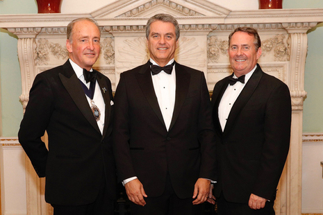 Charles Bowman, Lord Mayor of London, Roberto Azevêdo, Director general of the World Trade Organization, and Dr Liam Fox, International Trade Secretary