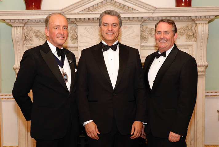 Charles Bowman, Lord Mayor of London, Roberto Azevêdo, Director general of the World Trade Organization, and Dr Liam Fox, International Trade Secretary
