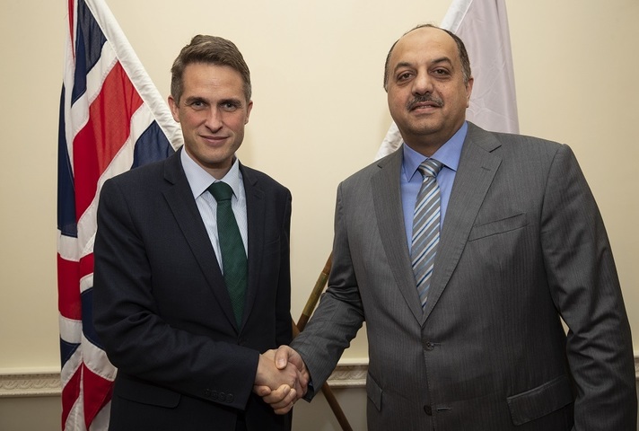 Defence Secretary Gavin Williamson shakes hands with His Excellency Khalid bin Mohammad Al Attiyah. Crown copyright.