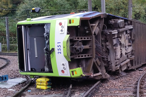 Image of overturned tram at Sandilands junction