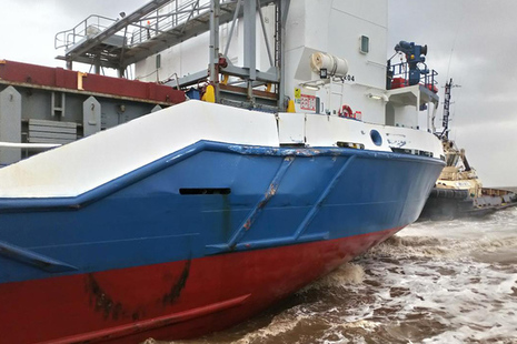 Damage to Celtic Spirit's port side quarter