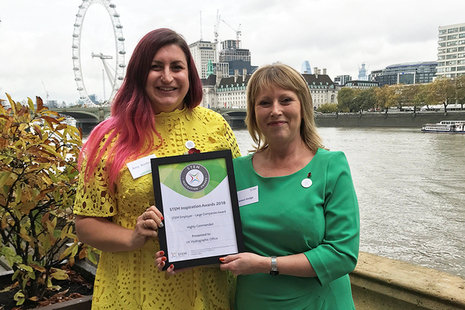 STEM Ambassadors Amy Northern and Tamsin Hodge with the UKHO's STEM Inspiration Award