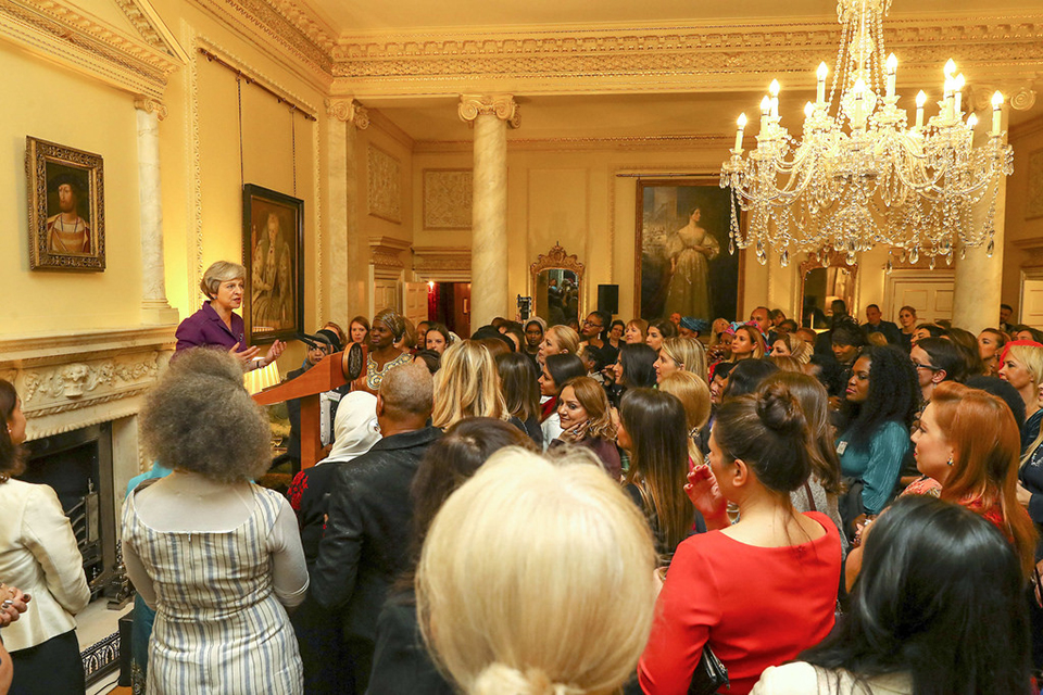 Prime Minister Theresa May giving speech in 10 Downing Street