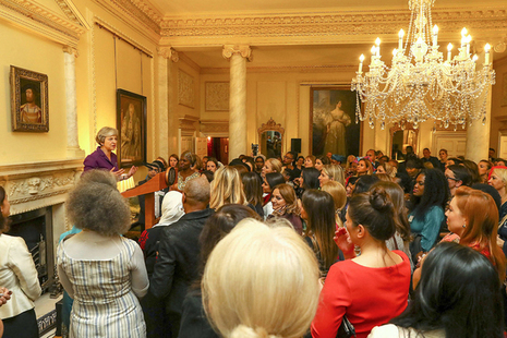 Prime Minister Theresa May giving speech in 10 Downing Street