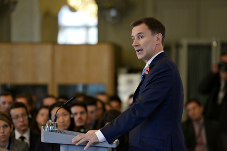 Landscape of Jeremy Hunt doing a speech