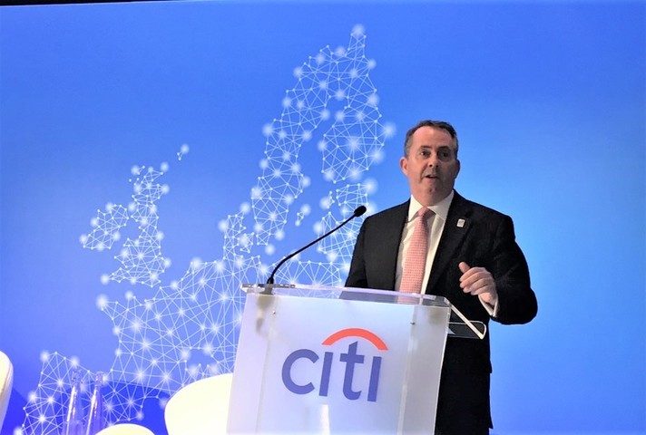Liam Fox addresses businesses at an event by Citi and the Financial Times