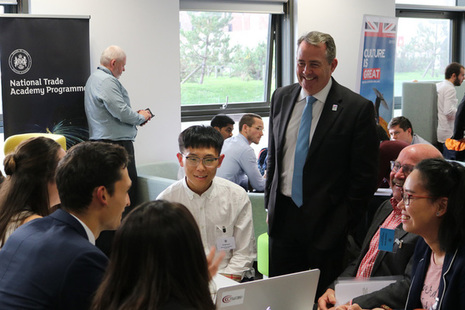 Liam Fox attends National Trade Academy Programme event ahead of the Board of Trade meeting in Swansea.
