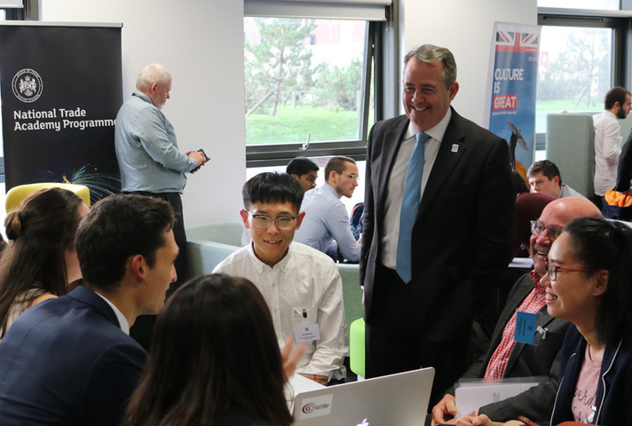 Liam Fox attends National Trade Academy Programme event ahead of the Board of Trade meeting in Swansea.