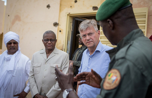 Jean-Pierre Lacroix (second from right), Under-Secretary-General for Peacekeeping Operations, meets with staff of the G5 Sahel Joint Force. (UN Photo)