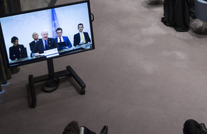 Staffan de Mistura (centre on screen), UN Special Envoy for Syria, briefs the Security Council on the situation in the Middle East (Syria). (UN Photo)