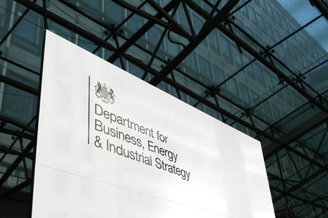 Image of the Department for Business, Energy and Industrial Strategy sign.