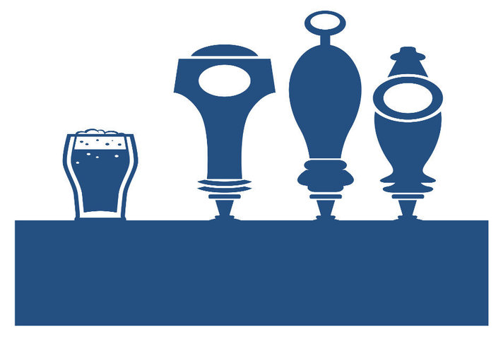 A blue logo featuring beer pumps on a bar