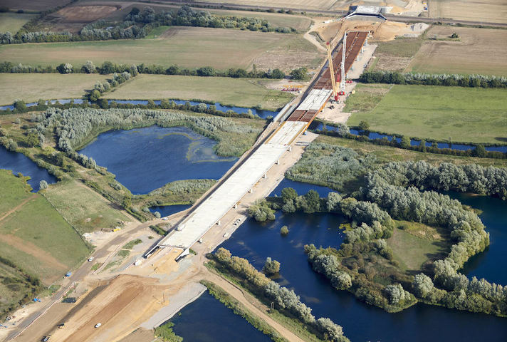 750m River Great Ouse viaduct bridge, A14 Cambridge to Huntingdon improvement road scheme