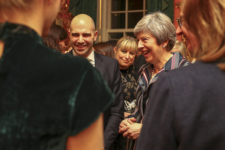 Prime Minister Theresa May with guests at reception in Downing Street