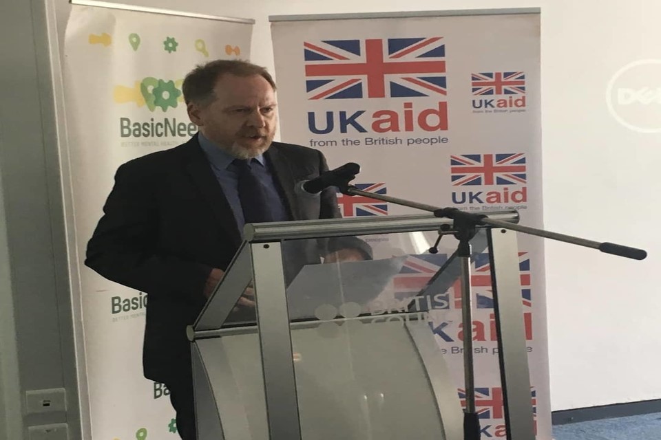 Philip Smith delivering his speech at the mental health project launch.