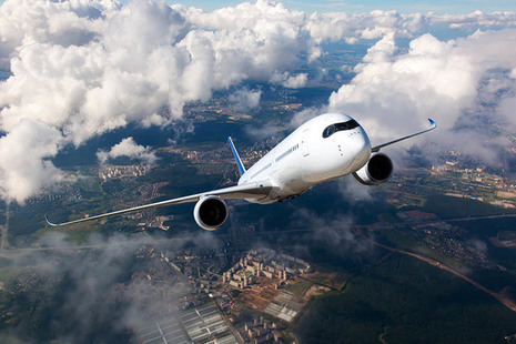 Passenger aircraft in flight.