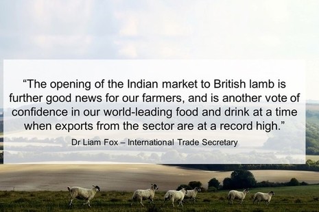 Quote card featuring an image of a lamb and the quote in the press release from Dr Liam Fox