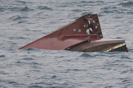 Upturned hull of Solstice, photograph taken the day after the accident