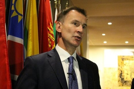 Landscape of Jeremy Hunt doing a speech