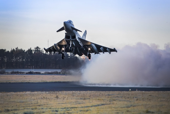 RAF Typhoon launches from runway