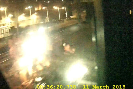 Image from forward facing CCTV showing the incident. Note: the bright spots are light reflections (image courtesy of West Midland Trains)