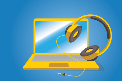 Illustration of a laptop and headphones