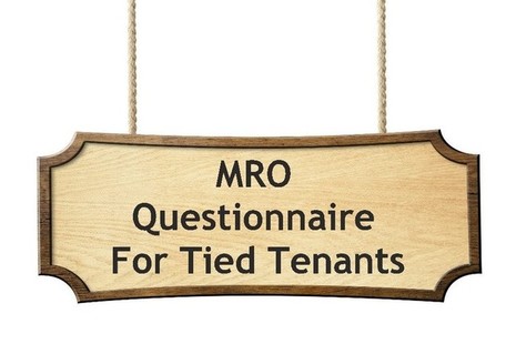 A hanging sign containing the text MRO questionnaire for tenants.