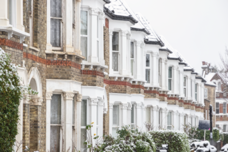 Terraced housing in snow.