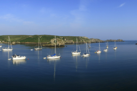 Boats moored by the Isles of Scilly
