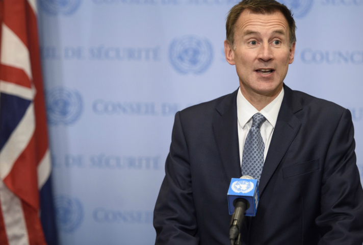 Landscape of Jeremy Hunt doing a speech