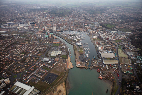 Aerial view of the £67 million Ipswich tidal barrier