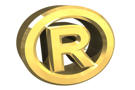Registered trade mark symbol in gold lettering