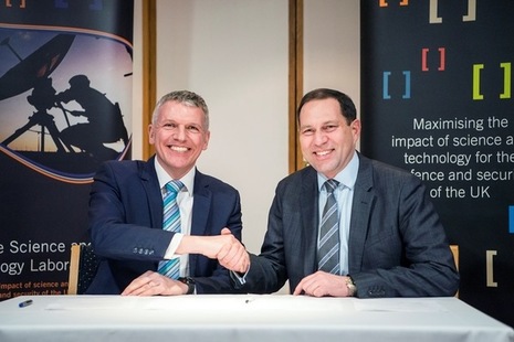 Photo caption, left to right: Dstl Chief Executive Gary Aitkenhead and DECA Chief Executive Geraint Spearing