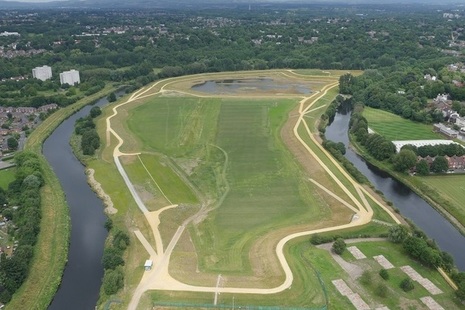 The £10 million Salford flood storage basin, opened in 2018