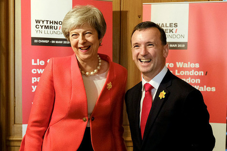 PM Theresa May and Alun Cairns at a Downing Street reception