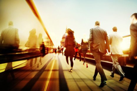 Business people on a bridge.
