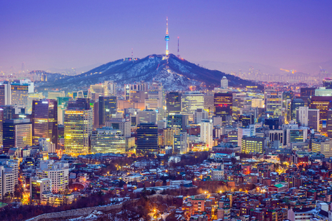 The skyline in Seoul, South Korea.