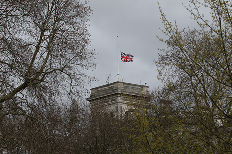 British flag at half mast in honour of the NZ victims who died