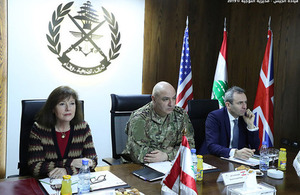 British Ambassador to Lebanon Chris Rampling and US Ambassador Elizabeth Richard met the Lebanese Army Commander Joseph Aoun to discuss progress on the security of the Lebanese-Syrian border, during the High Level Steering Committee (HLSC)
