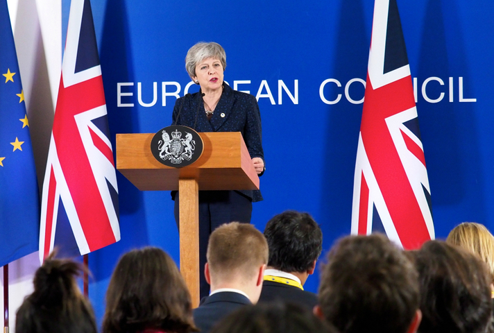 Prime Minister Theresa May addresses media at the EU Council, Brussels