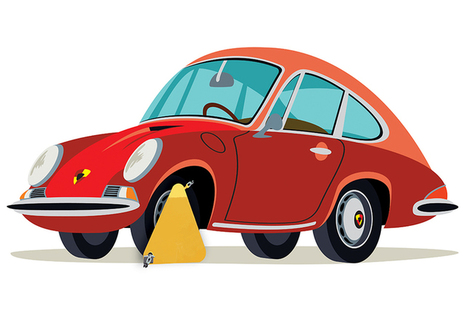 Cartoon image of a clamped Porsche
